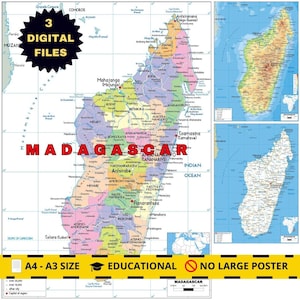 Madagascar Political Map + 2 bonus: Topography & Roads