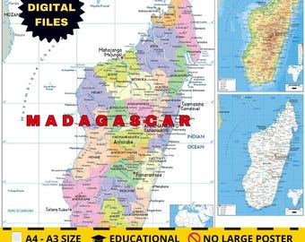 Carte politique de Madagascar + 2 bonus : Topographie et routes