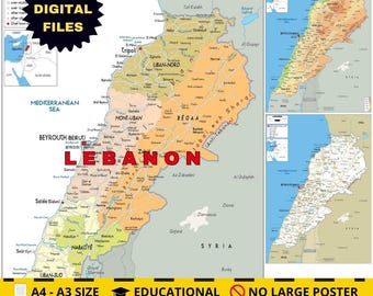Libanon-Kartensatz: Politische, physische und Straßenkarten