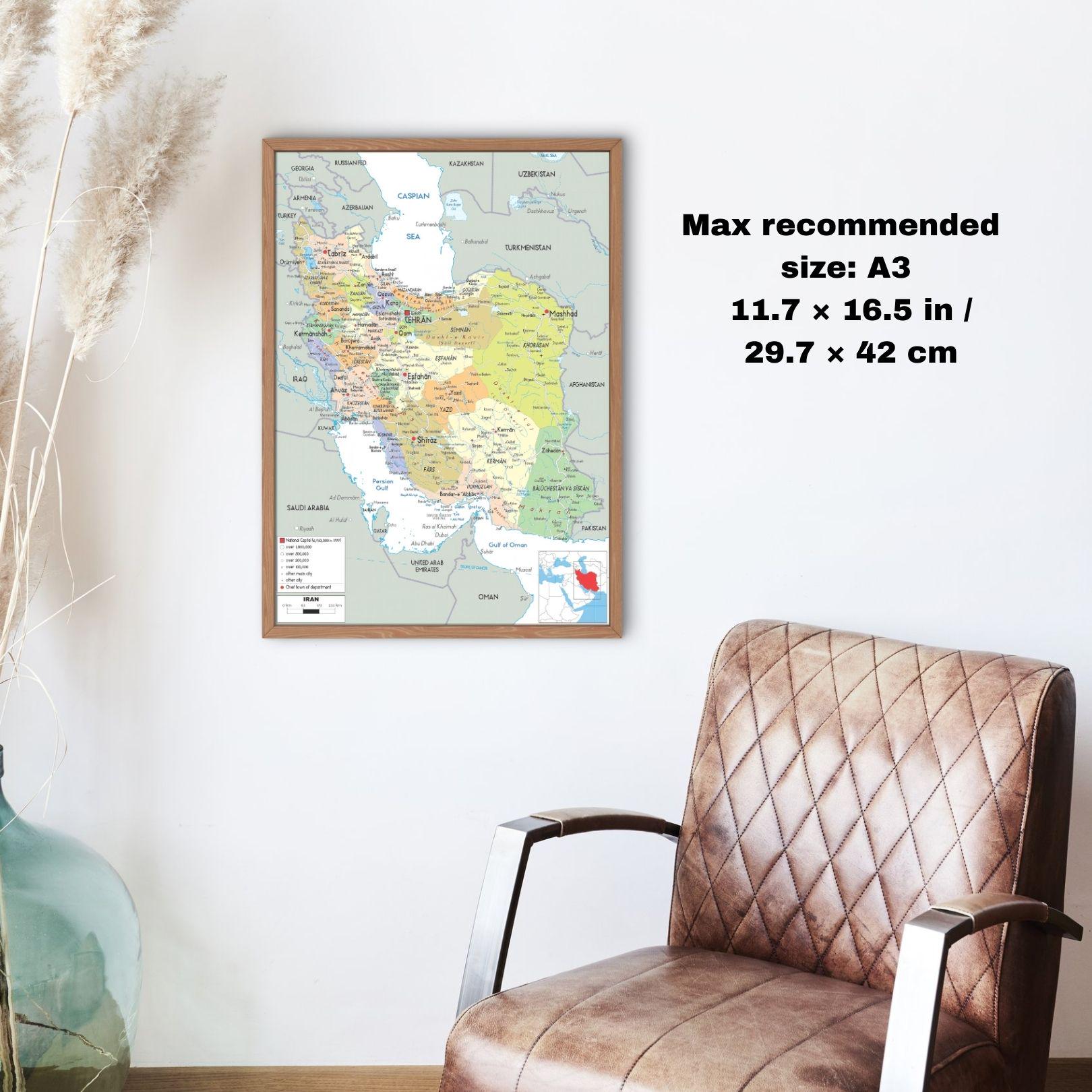 Iran Printable Map Set – Political, Physical & Roads (digital Download ...