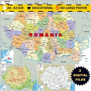 Set di mappe della Romania: politica, topografia e strade