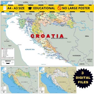 Croatia Political Map + 2 Bonus Road & Topography (Printable)