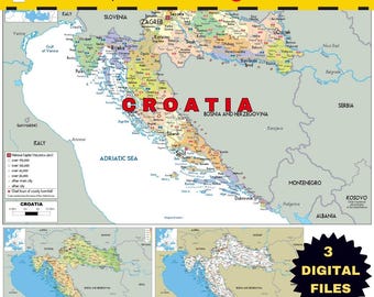Croatia Political Map + 2 Bonus Road & Topography (Printable)