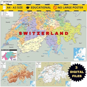 Switzerland Political Map Printable + Roads & Topography