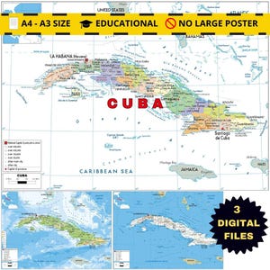 Printable Political Map of CUBA + Topography & Roads
