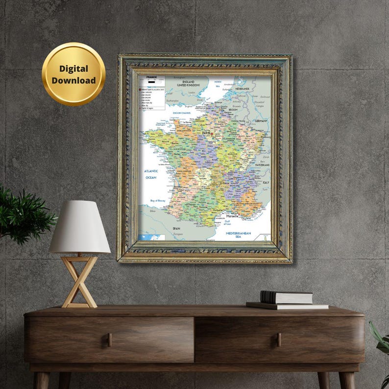 France Printable Political Map Detailed DIGITAL Mapping With Cities ...
