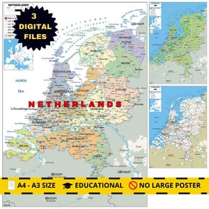 Printable Netherlands Political Map + Topography & Roads