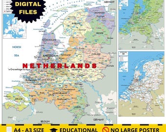 Printable Netherlands Political Map + Topography & Roads