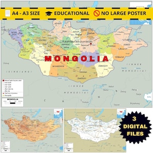Mongolia Map Set: Political, Physical & Road Network (Printable A3)