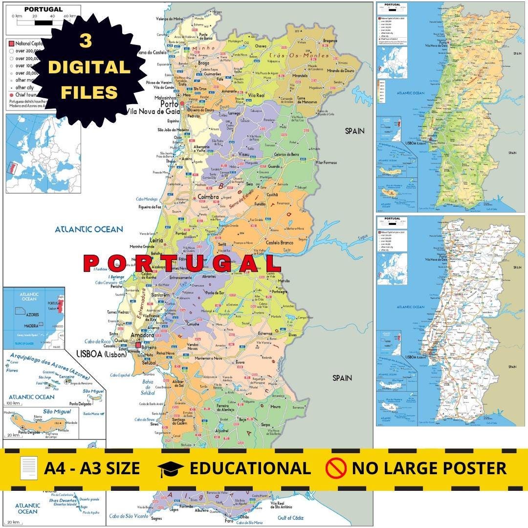 ポルトガルの詳細な地図 - 政治、地形、道路 - Etsy 日本 ポルトガルの詳細な地図 - 政治、地形、道路 - Etsy 日本