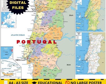 Detaillierte Karte von Portugal – Politische, topografische und Straßenkarte