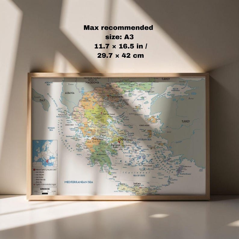 Greece Map.pdf Printable GREECE Political Map + Bonus Topography & Road Poster A3 size ...