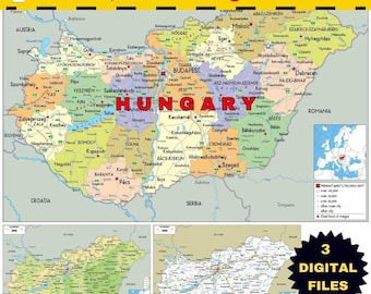 HUNGARY Political Map Printable + Roads & Topography Bonus