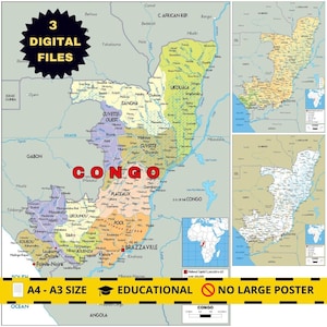 Congo Map Set: Political, Topographical & Road (Printable)
