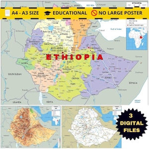 Ethiopia Maps: Political, Topographic & Road (Digital File)