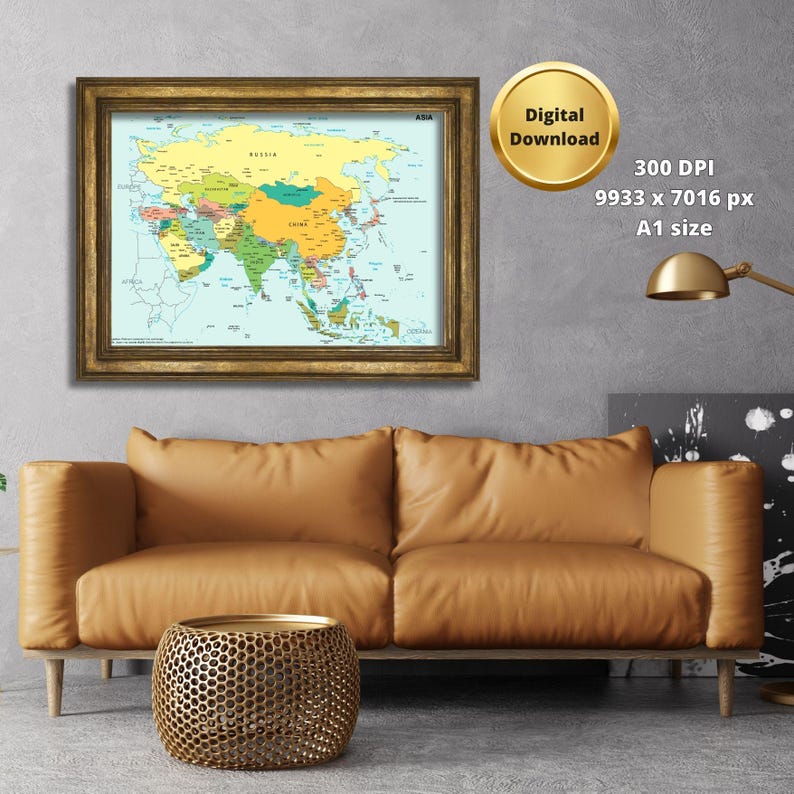 Asia Map High-resolution 300 DPI (A1 Printable) JPG + PDF - Etsy