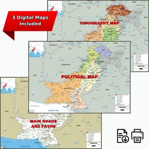 PAKISTAN Maps Printable Set: Political, Physical & Road - Etsy