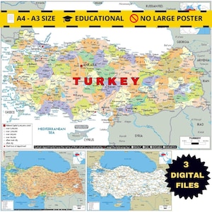 Printable TURKEY Political Map and 2 bonus Topography & Roads