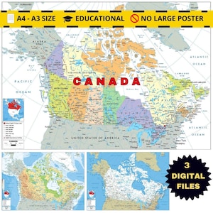 Politische Karte von Kanada + Topografie & Straßenkarte (zum Ausdrucken)