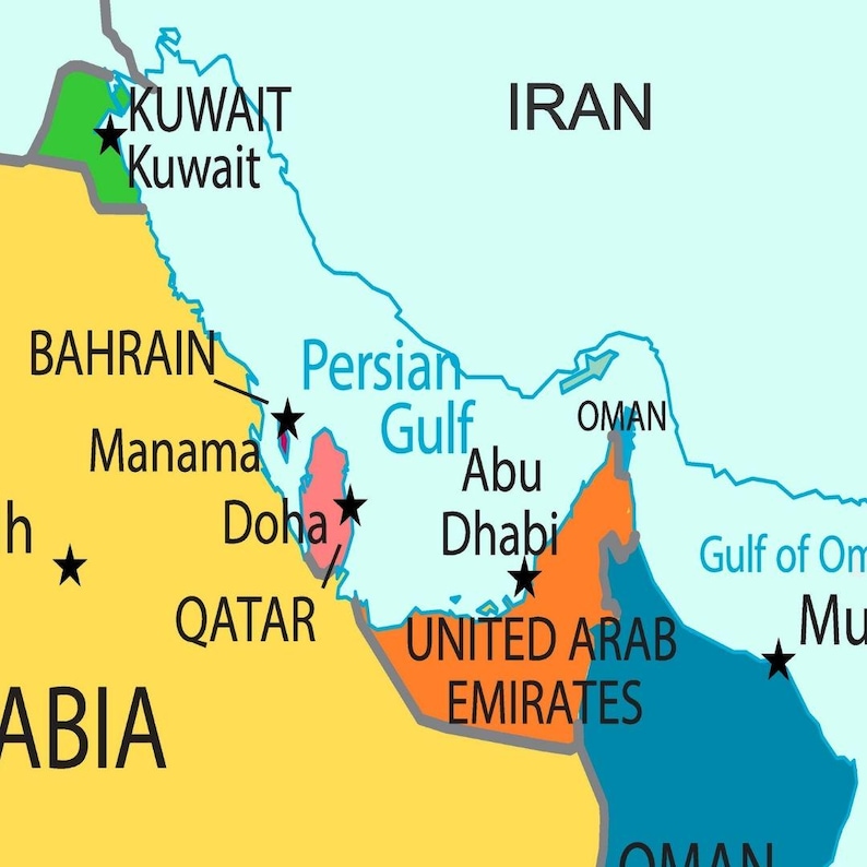 Gulf Map.pdf Gulf States Political Map With Capitals (printable Digital Download ...