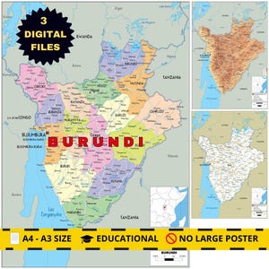 BURUNDI Map Set: Political, Topographical & Road (Printable)