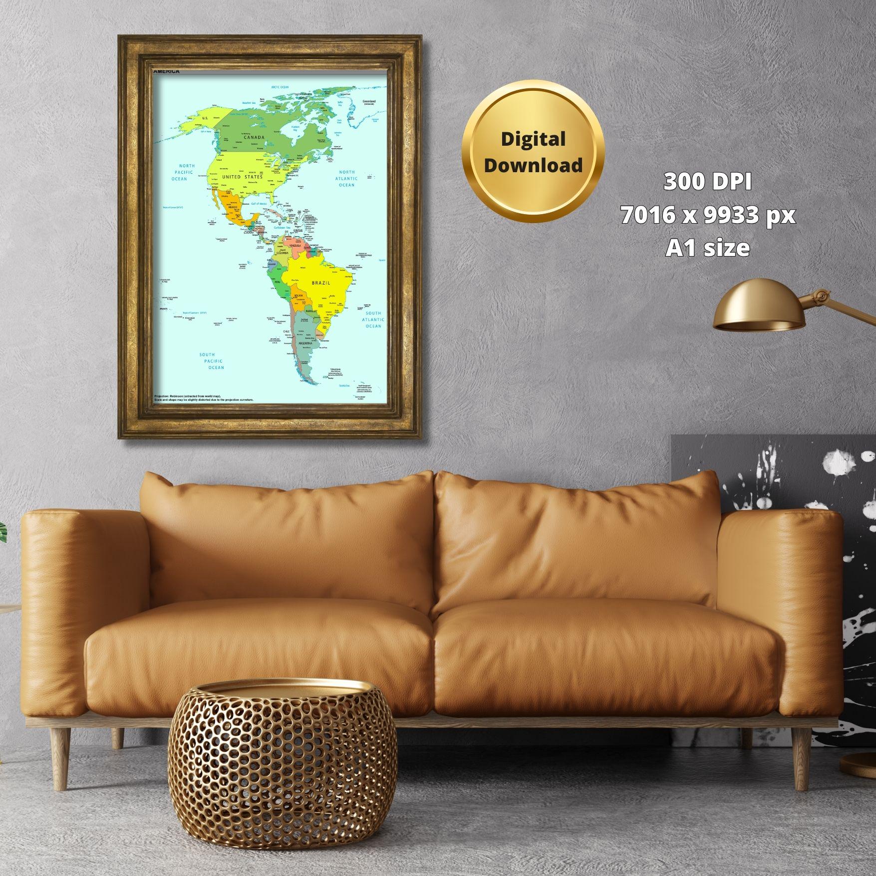 アメリカ地図高解像度（300 DPI - A1印刷可能）JPG + PDF形式 - Etsy 日本