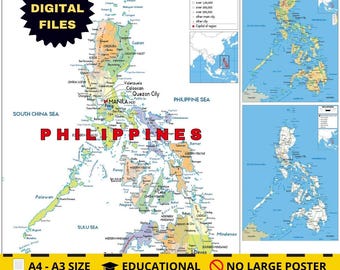 Map of Philippines Political, Topography & Roads