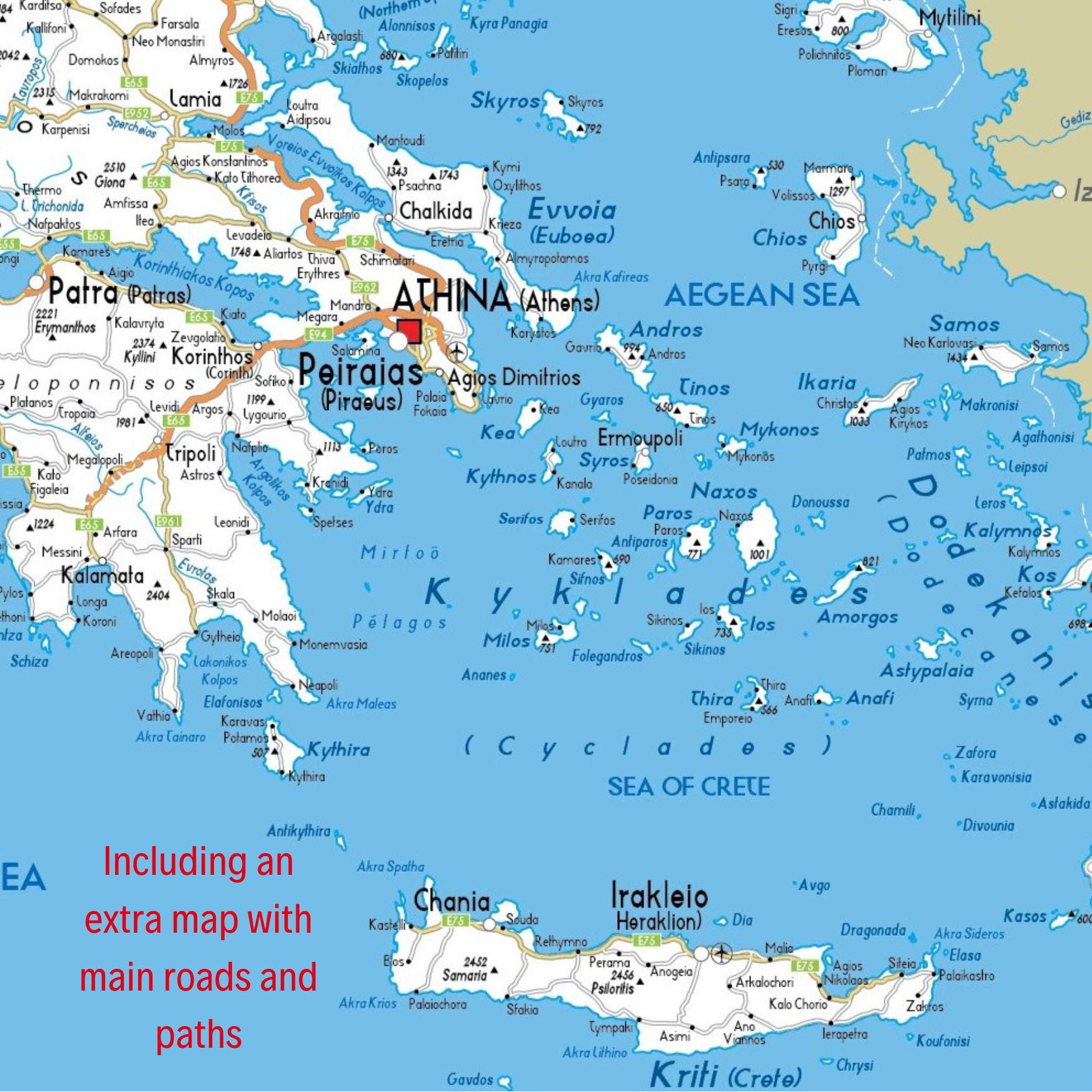 Greece Map.pdf Printable GREECE Political Map + Bonus Topography & Road Poster A3 Size ...