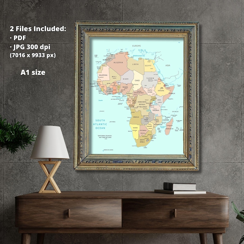 Africa Political Map – Neutral Tones PDF + JPG (high-res 300 DPI ...