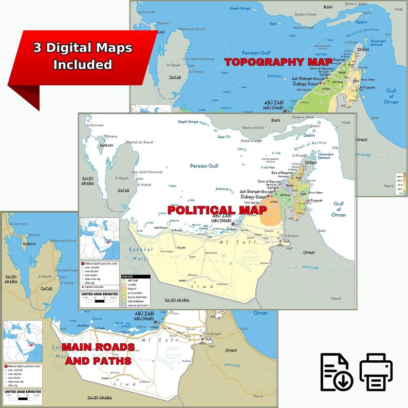 United Arab Emirates Maps (3-pack) Digital Download - Etsy