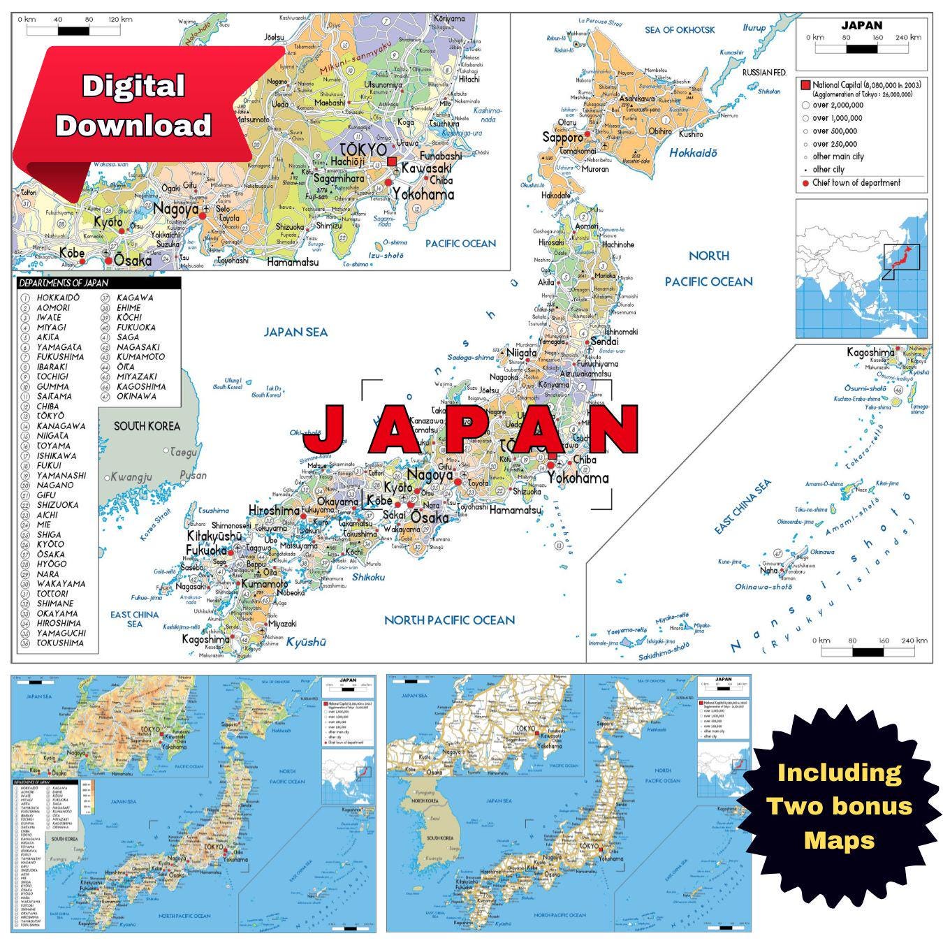 Colorful JAPAN Political Map Printable DIGITAL Download With ...