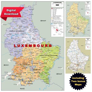 LUXEMBOURG Political Map + Topography & Roads