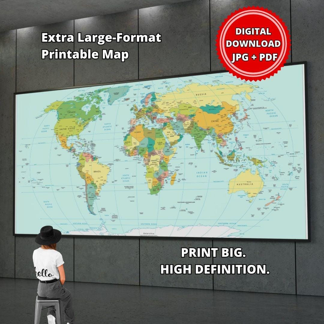 Political World Map Printable XL – Panoramic Ultra High Resolution ...