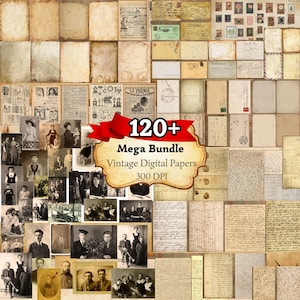 Mega Bundle 120+ Vintage DIGITAL papers Old photos Handwritten letters Antique newspapers Aged Postcards Stamps & Parchment Papers 300 DPI