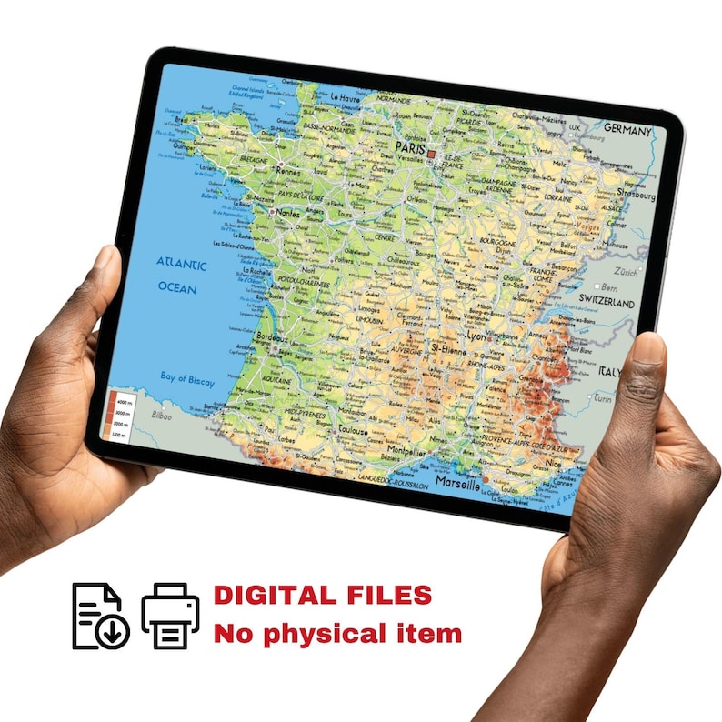 France Printable Political Map Detailed DIGITAL Mapping With Cities ...