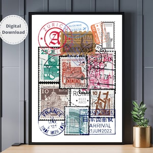 Reisepassstempel Poster, Reisedekor, Stempelsammlung Wandkunst, Geschenk für Reiseliebhaber, Reisepass DIGITALE Kunst, Reisestempel Druck, Reisekunst