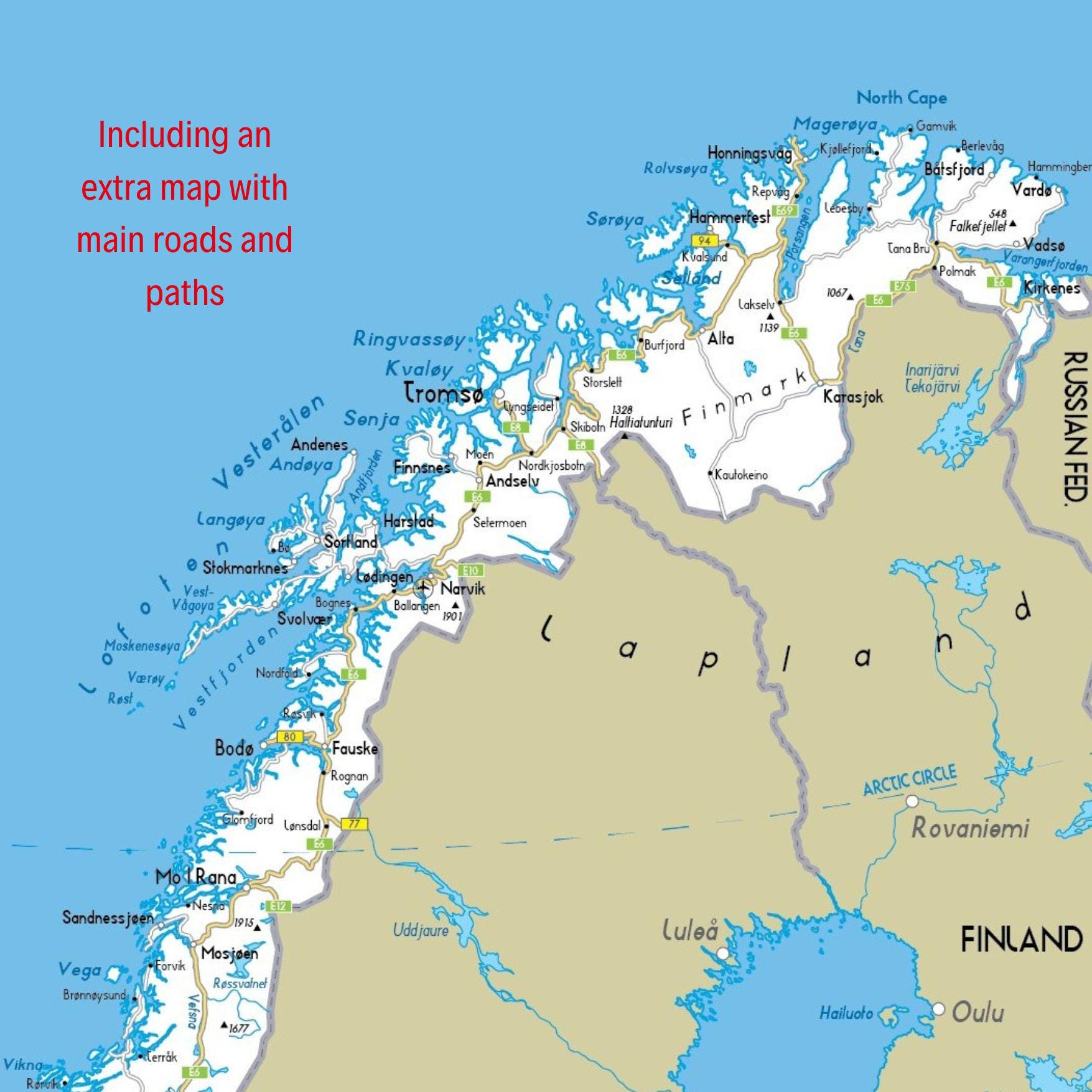 Norway Map.pdf Printable NORWAY Political Map + 2 Bonus Topography & Roads - Etsy