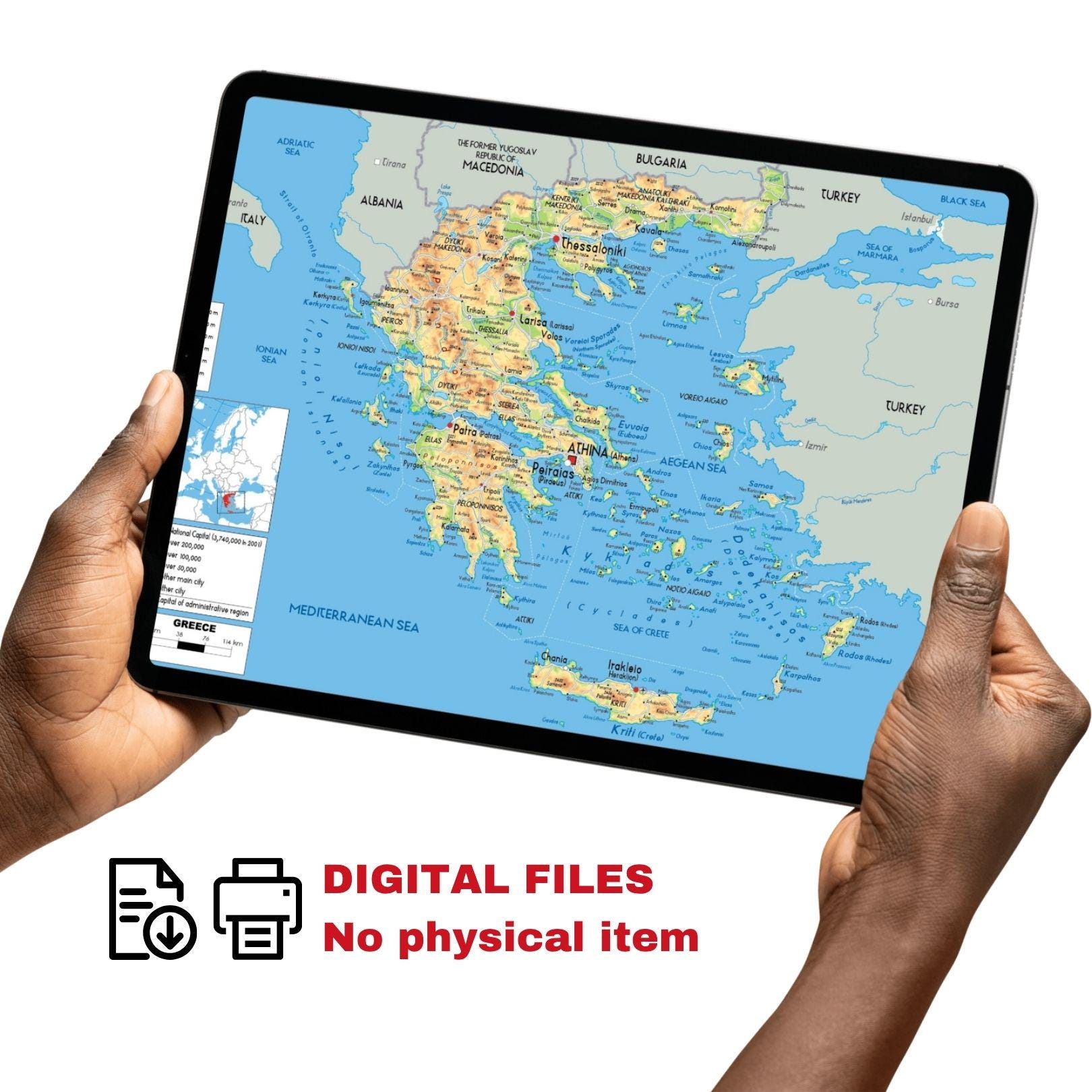 Greece Map.pdf Printable GREECE Political Map + Bonus Topography & Road Poster A3 Size ...