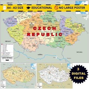 Czech Republic (Czechia) Map Set Printable Political, Topography & Roads