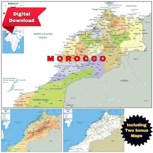 Printable Map of Morocco Political, Topographical & Roads