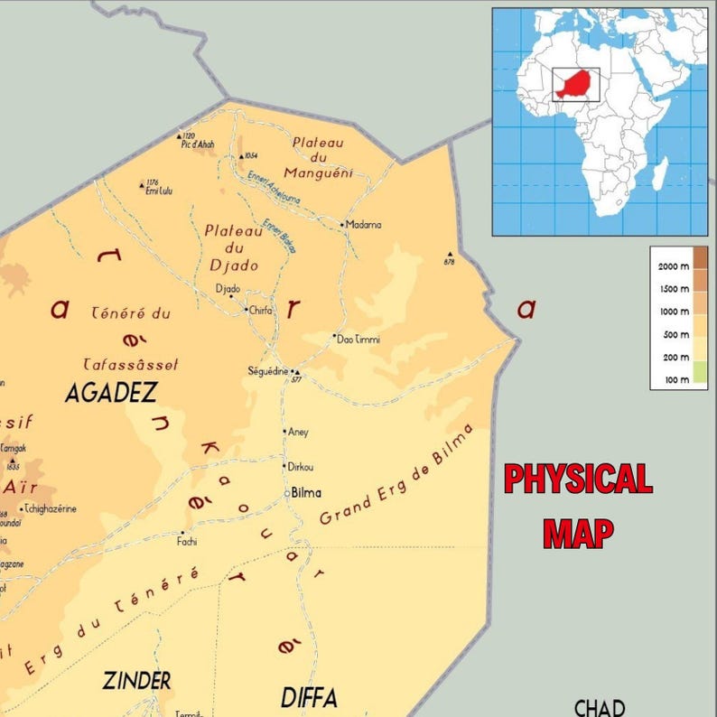 Niger Map Set Printable (political, Physical, Road) - Etsy