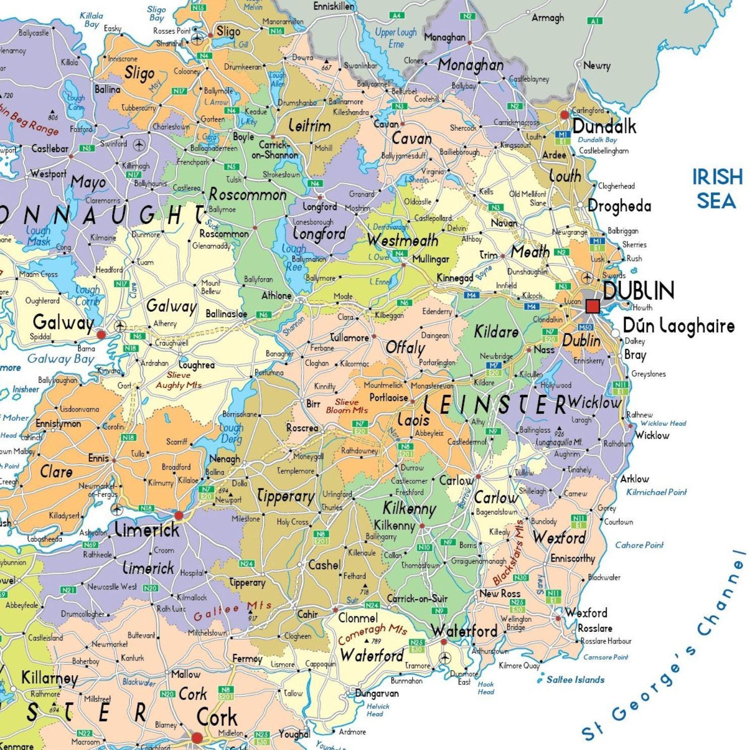 Printable IRELAND Map Set Digital Posters Political Topography & Roads ...