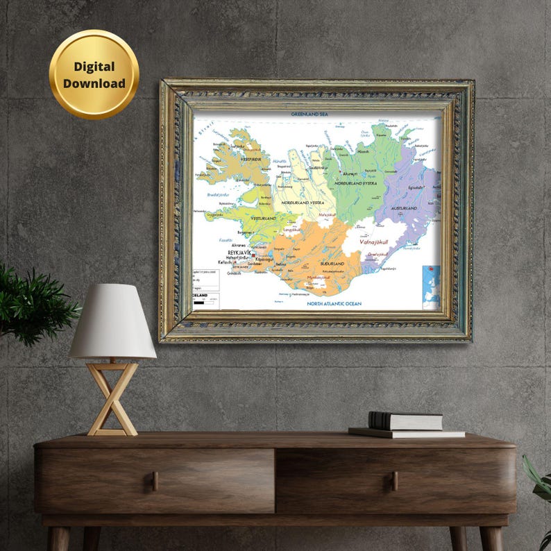 Iceland Political Map Printable + 2 Bonus Road & Topography Posters ...
