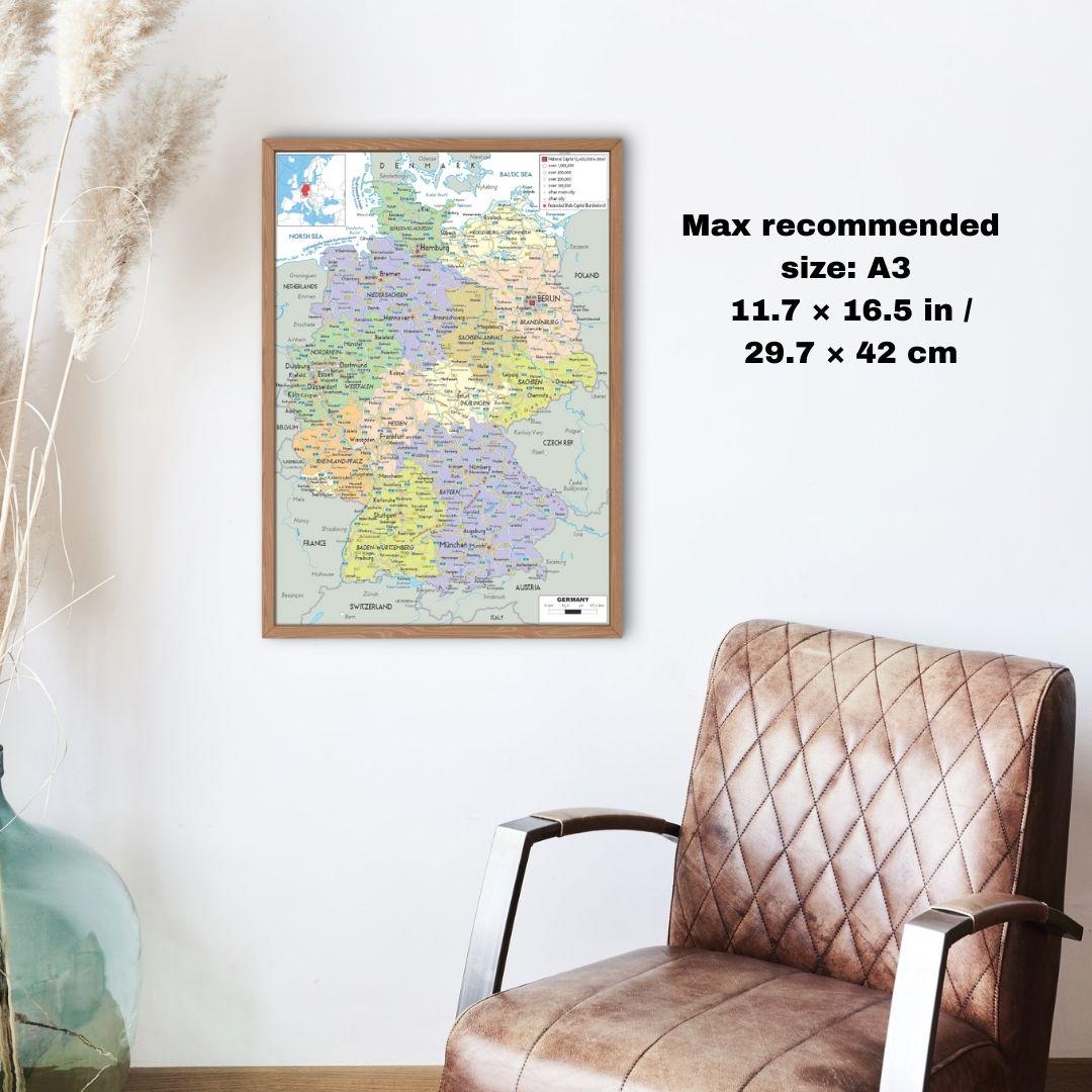 Germany Map Print Germany Printable Political Map Detailed DIGITAL Mapping With Cities ...
