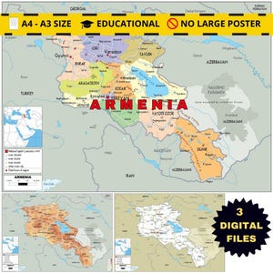 Armenia Map Set: Political, Physical & Road (Printable)