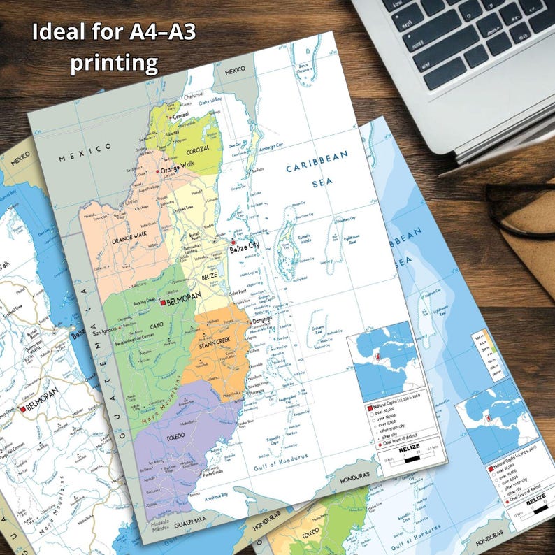 Belize Map Set – Political, Physical & Roads (printable) - Etsy