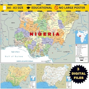 Nigeria-Kartenpaket – politisch, physisch und Straßen (Sofortdownload)