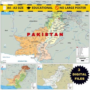 PAKISTAN Maps Printable Set: Political, Physical & Road
