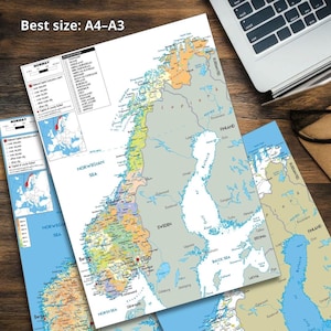 Norway Map.pdf Printable NORWAY Political Map + 2 Bonus Topography & Roads - Etsy