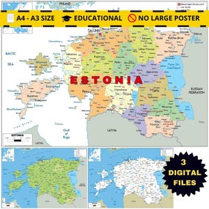 Estonia Map Set Printable: Political, Physical & Road Network